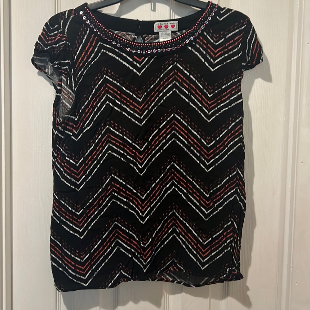 Black top with coral and white stripes